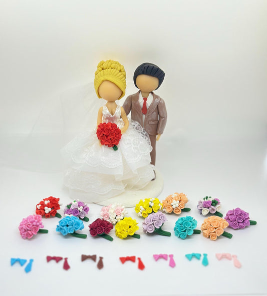 Wedding Cake topper-choose the bouquet and tie color