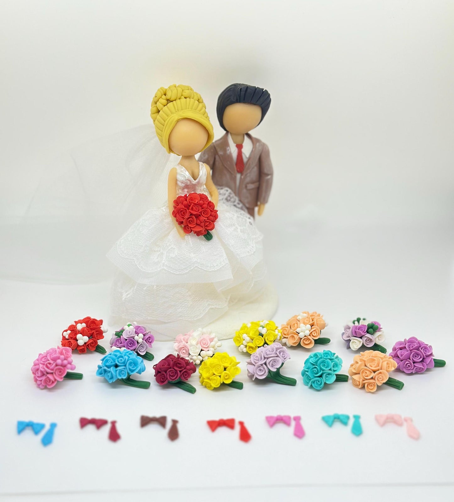 Wedding Cake topper-choose the bouquet and tie color