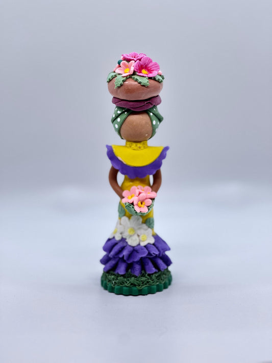 Dominican Souvenir Faceless Doll - Muñeca sin rostro Dominicana, canasta de flores en la cabeza