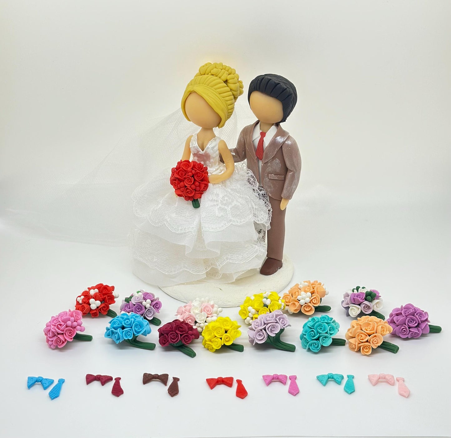 Wedding Cake topper-choose the bouquet and tie color